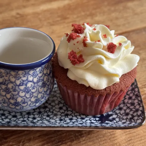 Red velvet Cupcake boven aanzicht